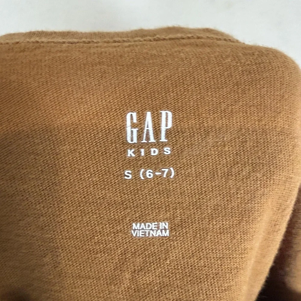 Gap Shirt Kids S 6-7 Brown Solid Long Sleeve Crewneck Pocket Tee Jersey Top